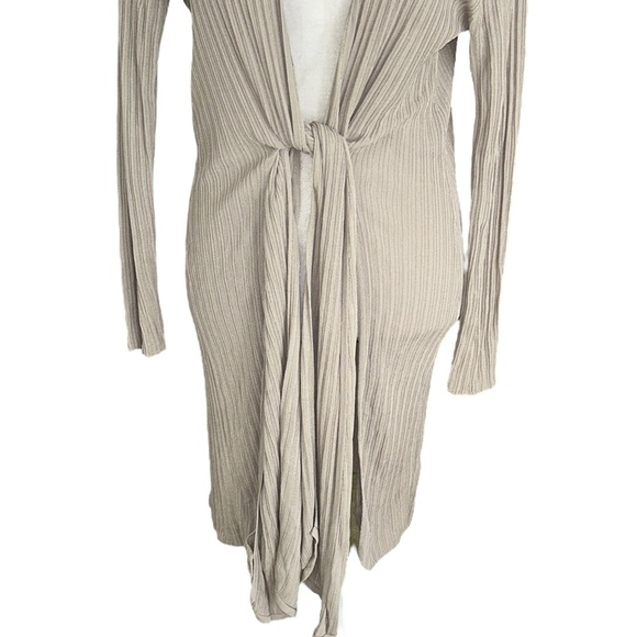 MM Lafleur Graham Beige Ribbed Tie Front Draped Kimono Long Ballet Cardigan - M - Picture 9 of 16